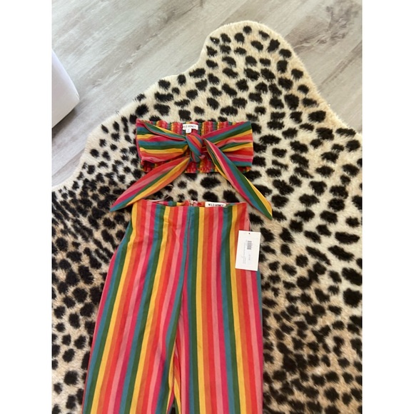 NEW! RARE! Rainbow Stripe Suede Tie Top and Flare Pants - Picture 3 of 7